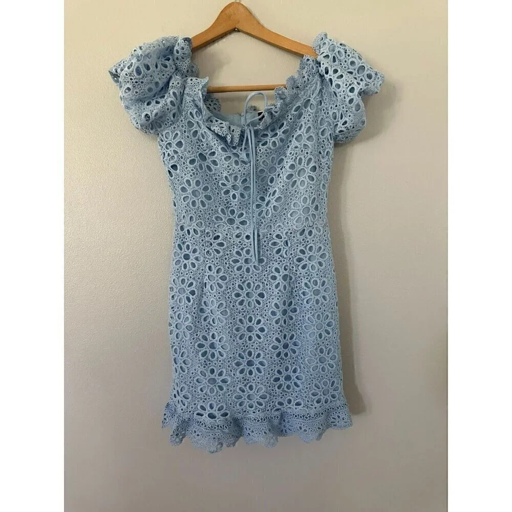 Blue Blush Floral Eyelet Mini Dress sz Small Baby Blue